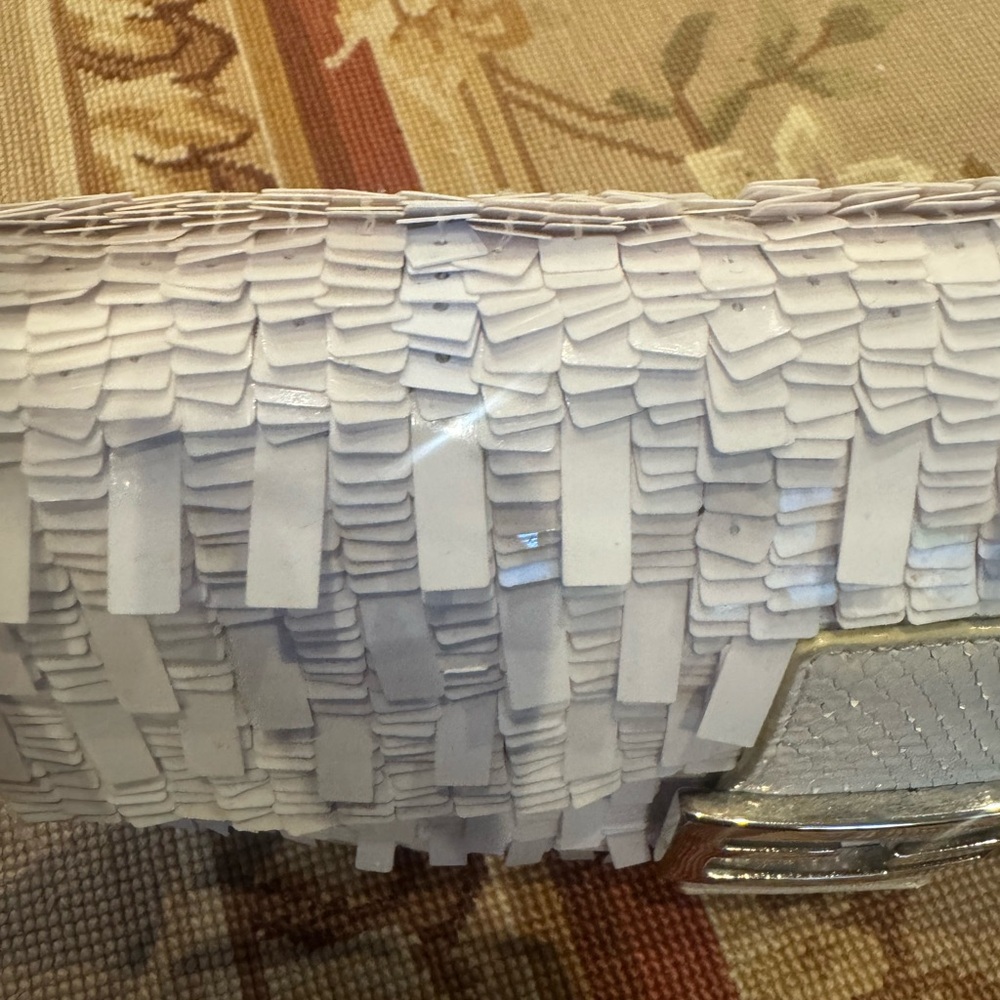 Vintage Fendi Sequins Baguette White Designer Shoulder Bag With Lizard Accents - Picture 16 of 16